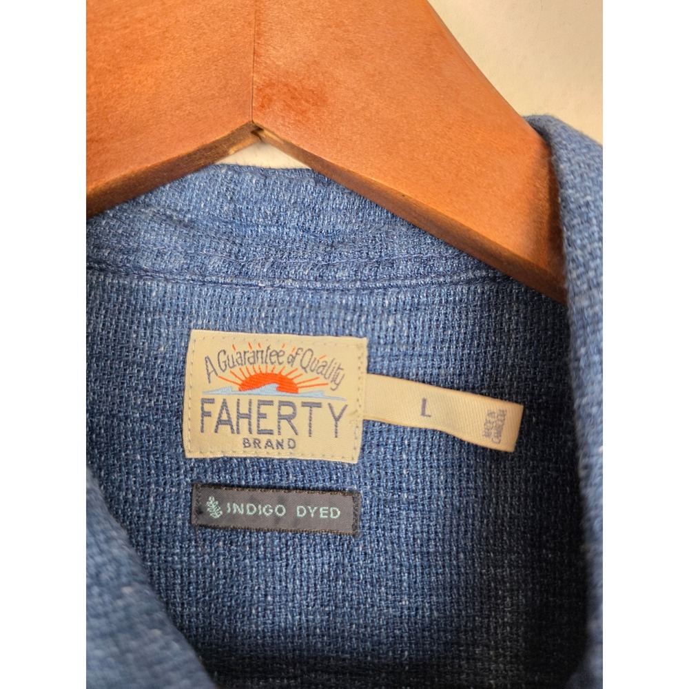Faherty Mens Indigo Dyed Linen Short Sleeve Button Down Shirt Blue L MWS2344-IGB - Picture 5 of 6
